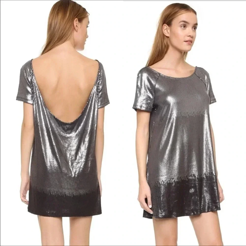 Free People Drenched In Sequins Metallic Mini Dress Women’s Size XS NWT